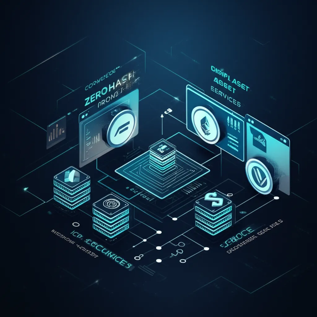 ZeroHash 作為 B2B 加密貨幣基礎設施提供商，展示其合規框架與數位資產服務的插圖