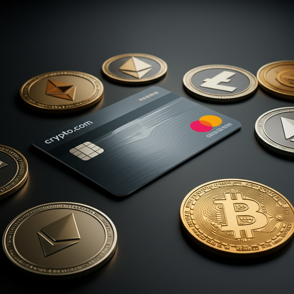 Crypto.com Visa 卡與多種加密貨幣的圖像,象徵多樣支付選項的吸引力