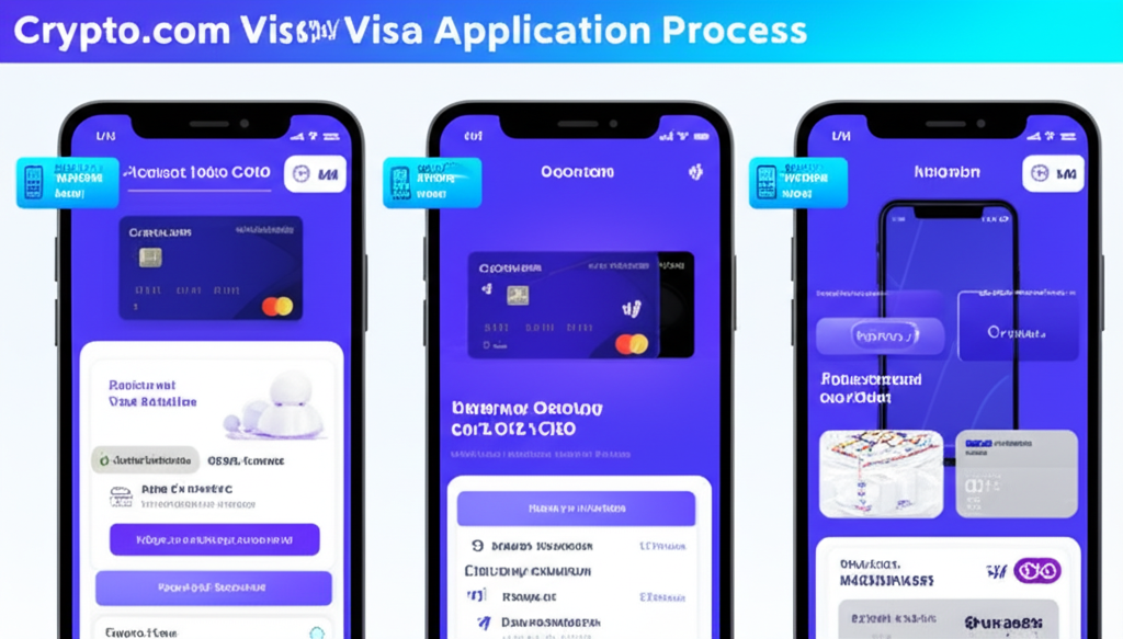 Crypto.com Visa 卡申請流程的詳細指南插圖，包含 App 介面步驟