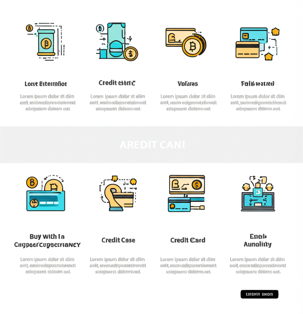使用信用卡購買加密貨幣的步驟流程插圖，以生動圖標呈現每個階段