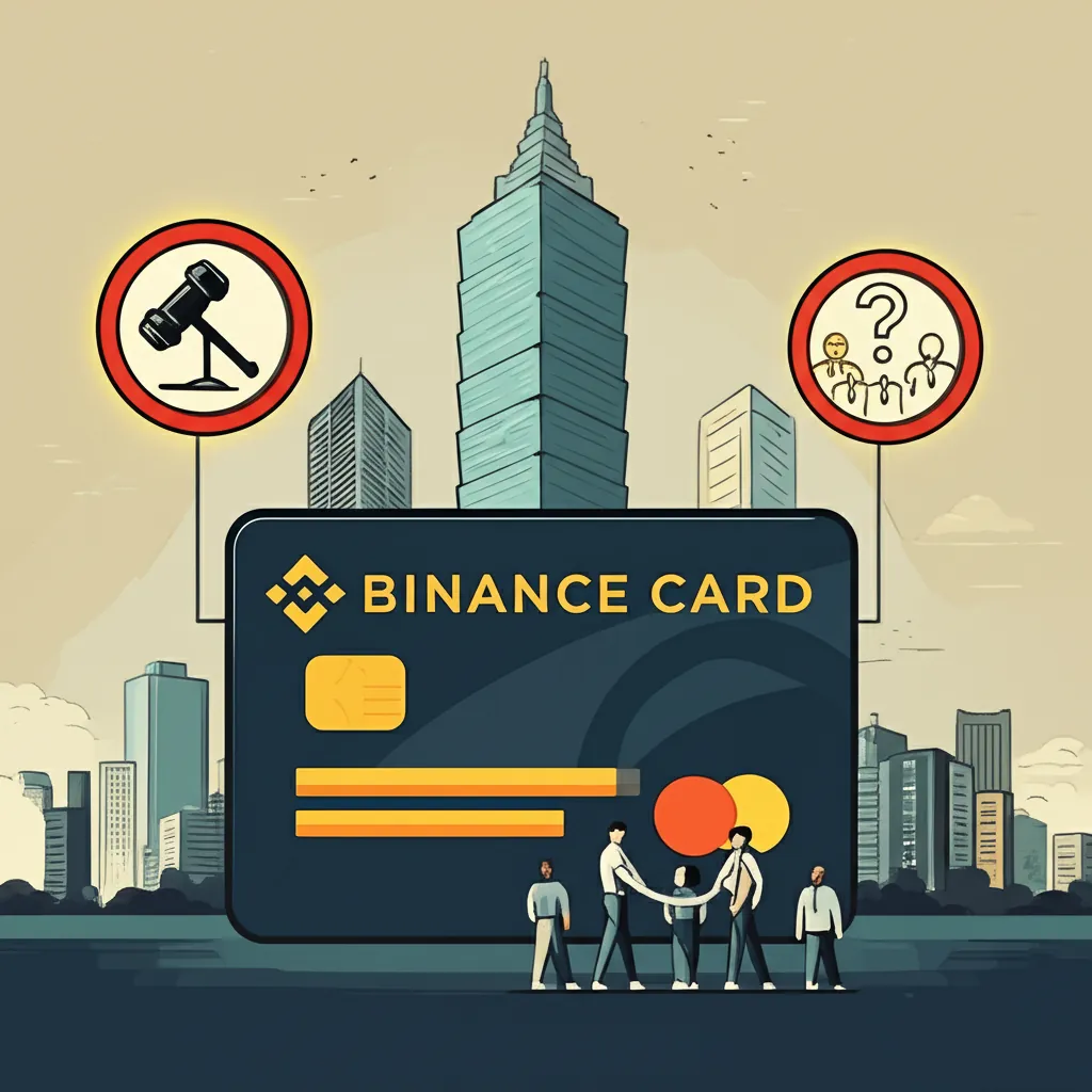 An illustration depicting the current challenges faced by Binance Card users in Taiwan including regulatory hurdles and market acceptance in a thought-provoking visual scenario