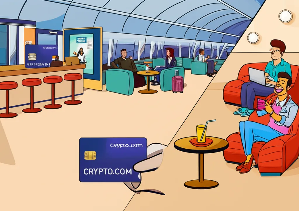Users in airport lounge with Crypto.com Visa card access