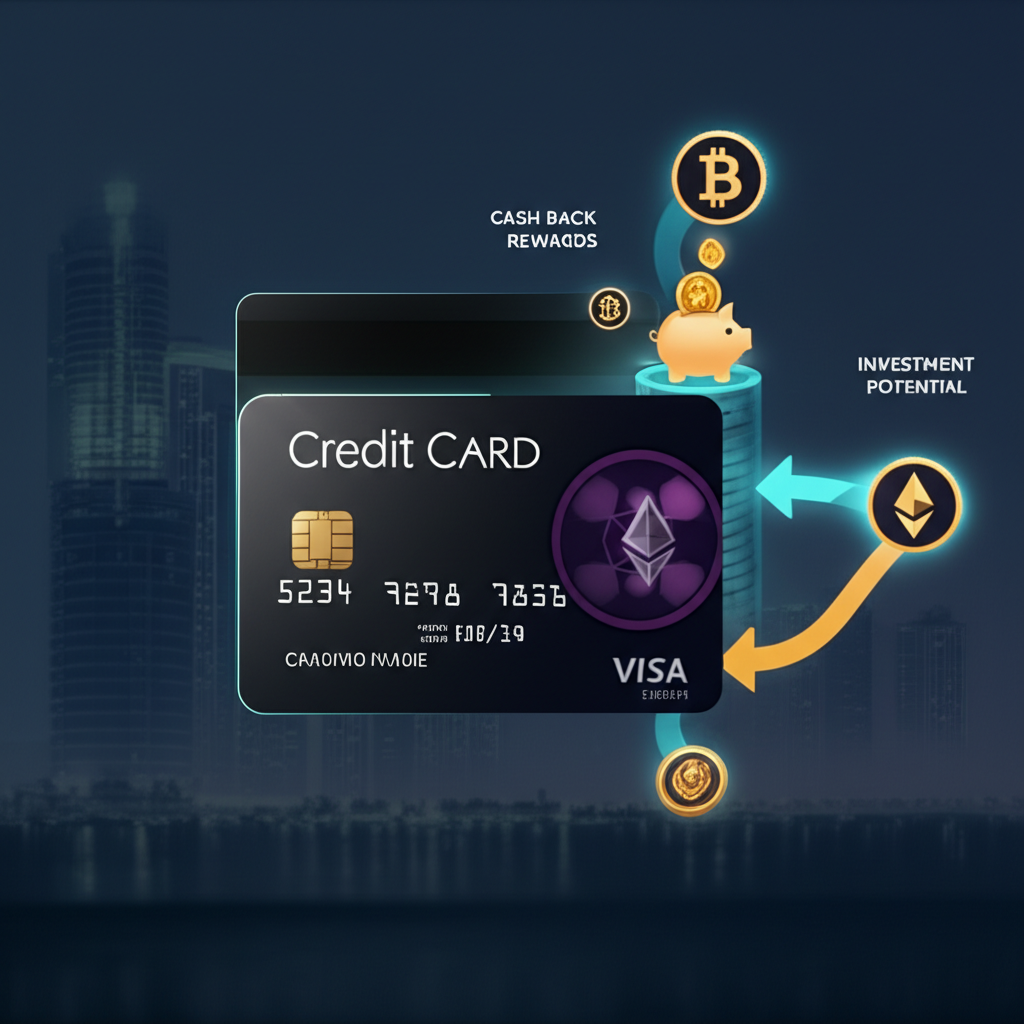 A detailed illustration showcasing the advantages of cryptocurrency credit cards in a modern financial landscape highlighting cash back rewards and investment potential