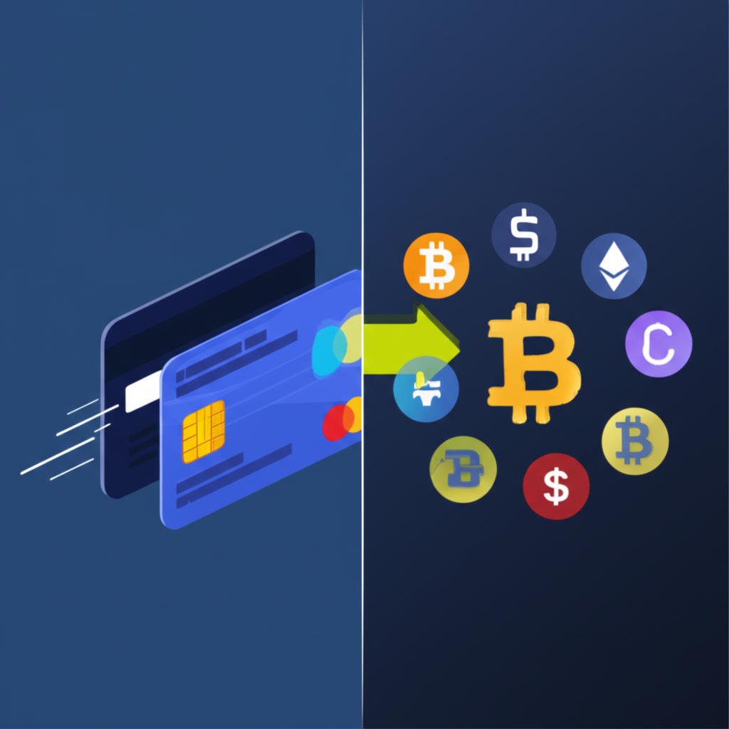 信用卡交易在加密貨幣市場的優勢插圖，包括速度與便利性