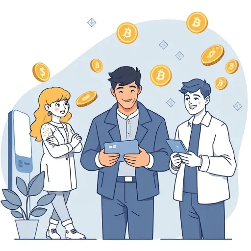 An illustration depicting diverse users including a crypto beginner an urgent investor and a small investor easily purchasing digital assets on HTX with a credit card highlighting speed and convenience