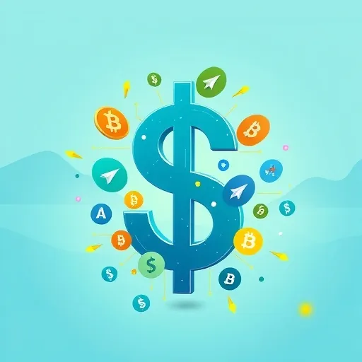 stylized illustration of a digital Taiwanese dollar symbol embracing a variety of cryptocurrency icons on a subtle blue and green background symbolizing trust and future finance